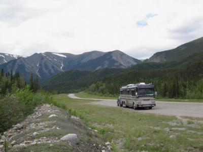 Parked by the Trout River on the Alaska Highway
