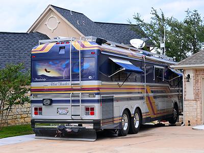 Blue Thunder parked at Michael and Georgia's house in Austin