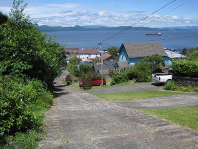 A pedestrian hill in Astoria - had raised 'steps' to make it possible to climb.